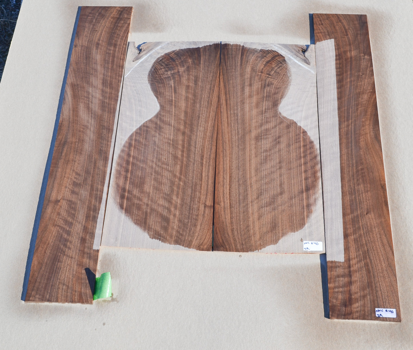 Sanded Curly Black Walnut back and sides for dreadnought guitar (#nnc-40)