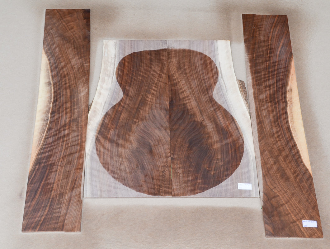 Sanded Curly Black Walnut back and sides for dreadnought guitar (#nnc-59)