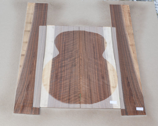 Sanded Curly Black Walnut back and sides for dreadnought guitar (#nnc-55)