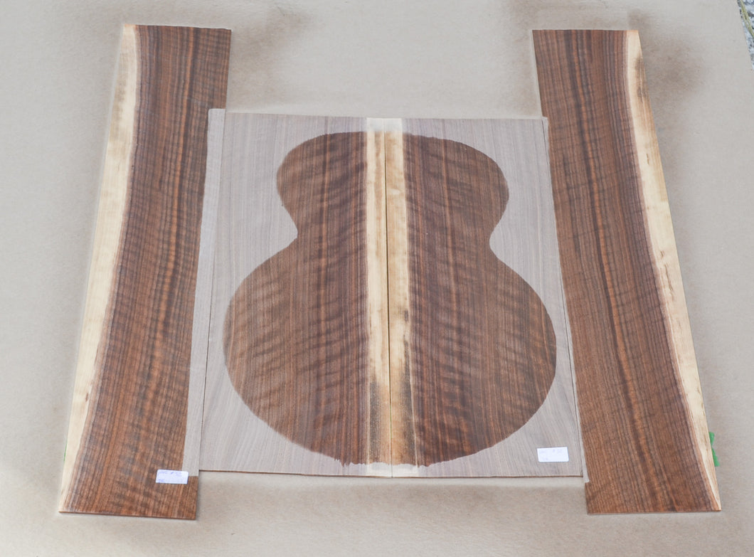 Sanded Curly Black Walnut back and sides for dreadnought guitar (#nnc-52)