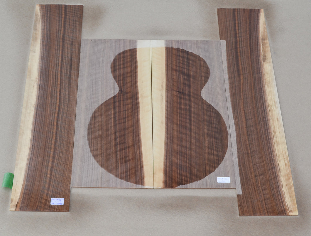 Sanded Curly Black Walnut back and sides for jumbo guitar (#nnc-58)