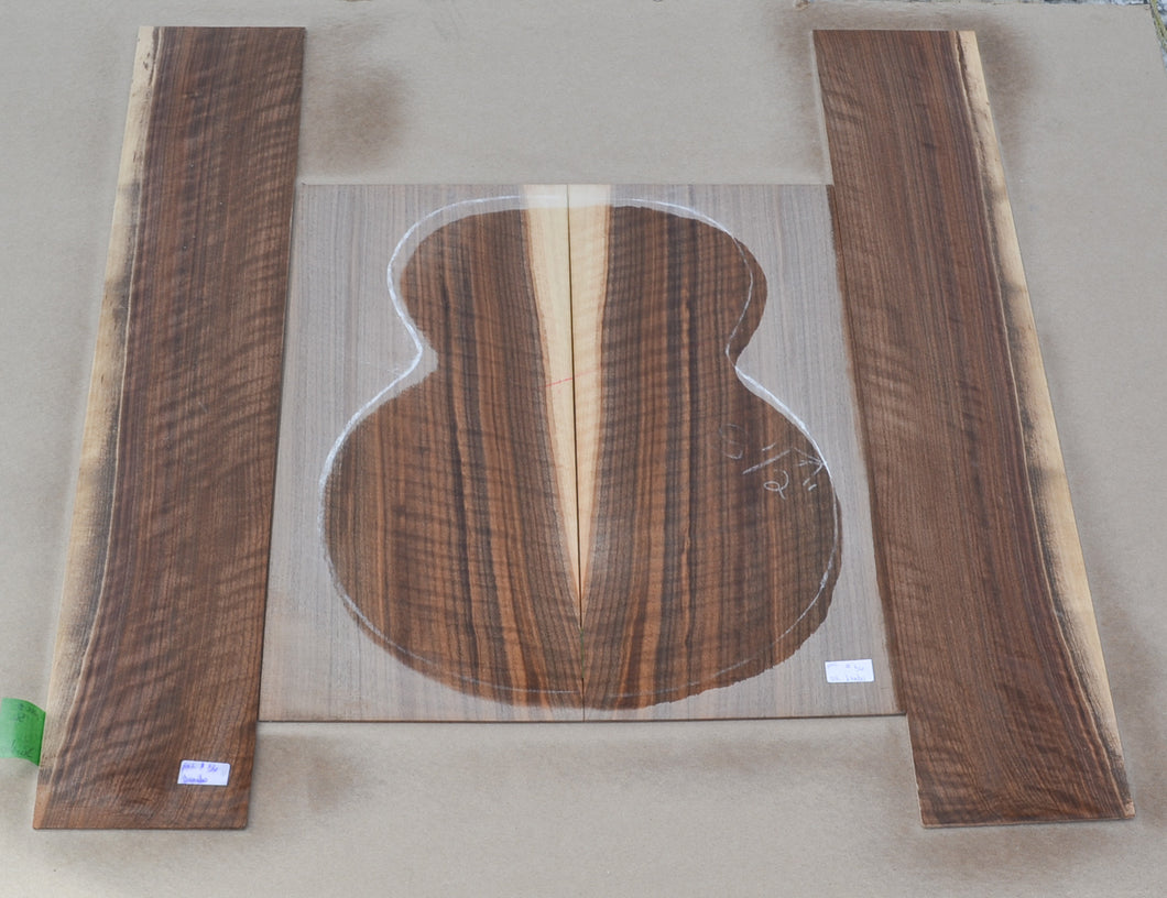 Sanded Curly Black Walnut back and sides for jumbo guitar (#nnc-56)