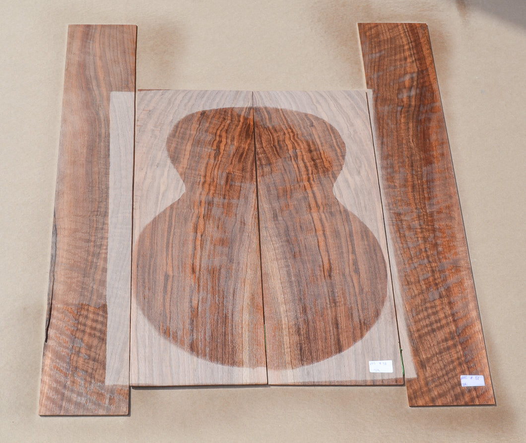 Sanded Curly Black Walnut back and sides for dreadnought guitar (#nnc-51)