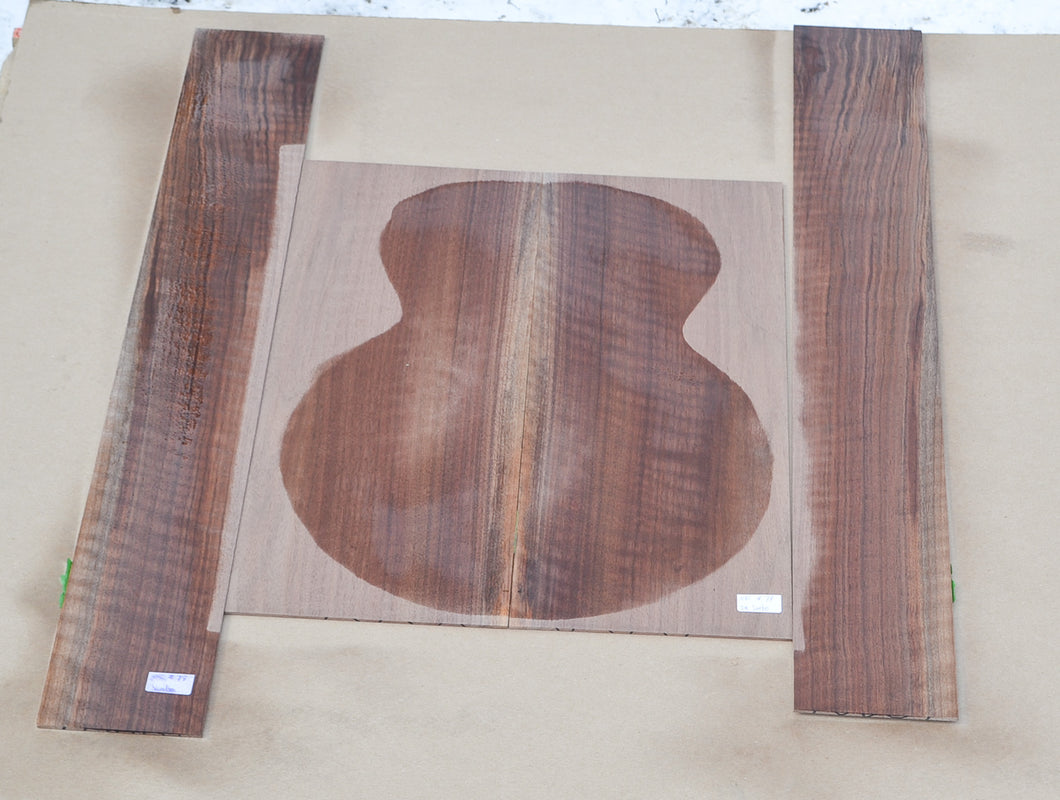 Sanded Curly Black Walnut back and sides for dreadnought guitar (#nnc-78)