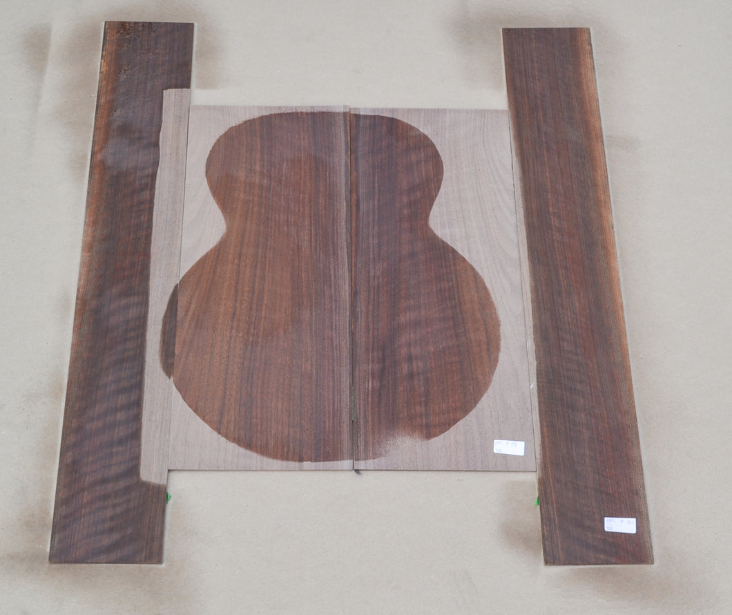 Sanded Curly Black Walnut back and sides for dreadnought guitar (#nnc-79)