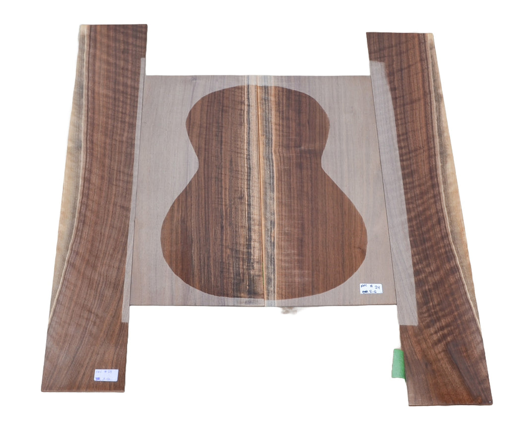 Sanded Curly Black Walnut back and sides for small guitar (#nnc-24)