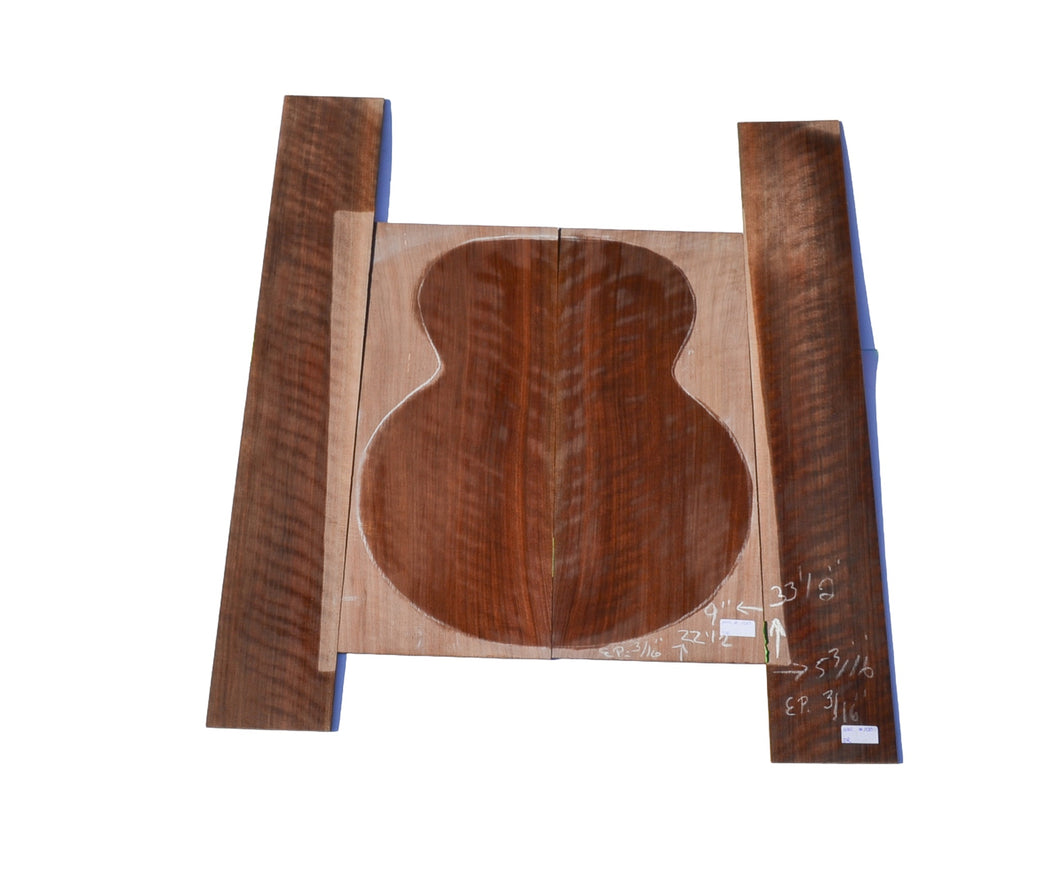 Sanded Curly Black Walnut back and sides for dreadnought guitar (#nnc-100)